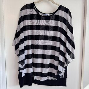 Peter Nygard Black and White Striped Blouse with Banded bottom Size Large L NWOT
